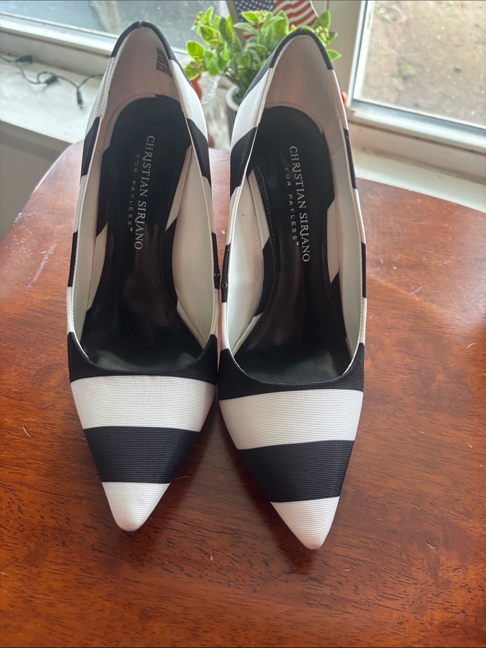 Christian Siriano Black and White Striped Pointed Toe Stilettos - Picture 2 of 4